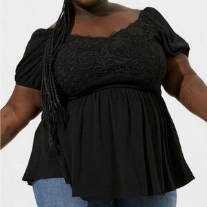 Torrid Black Lace Detail Blouse
